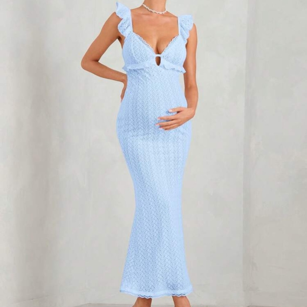 Elegant Blue Lace Maxi Dress - never worn